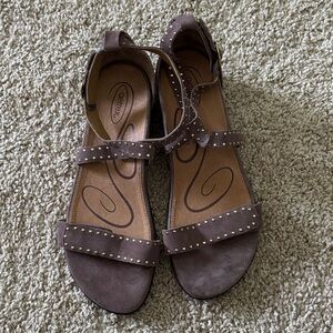 Aetrex Women's Studded Brown Genuine Leather Sandal Wedges